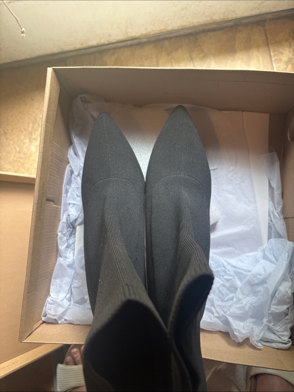 Steve Madden women’s Black Stretch Knit Pointed Sock Boots